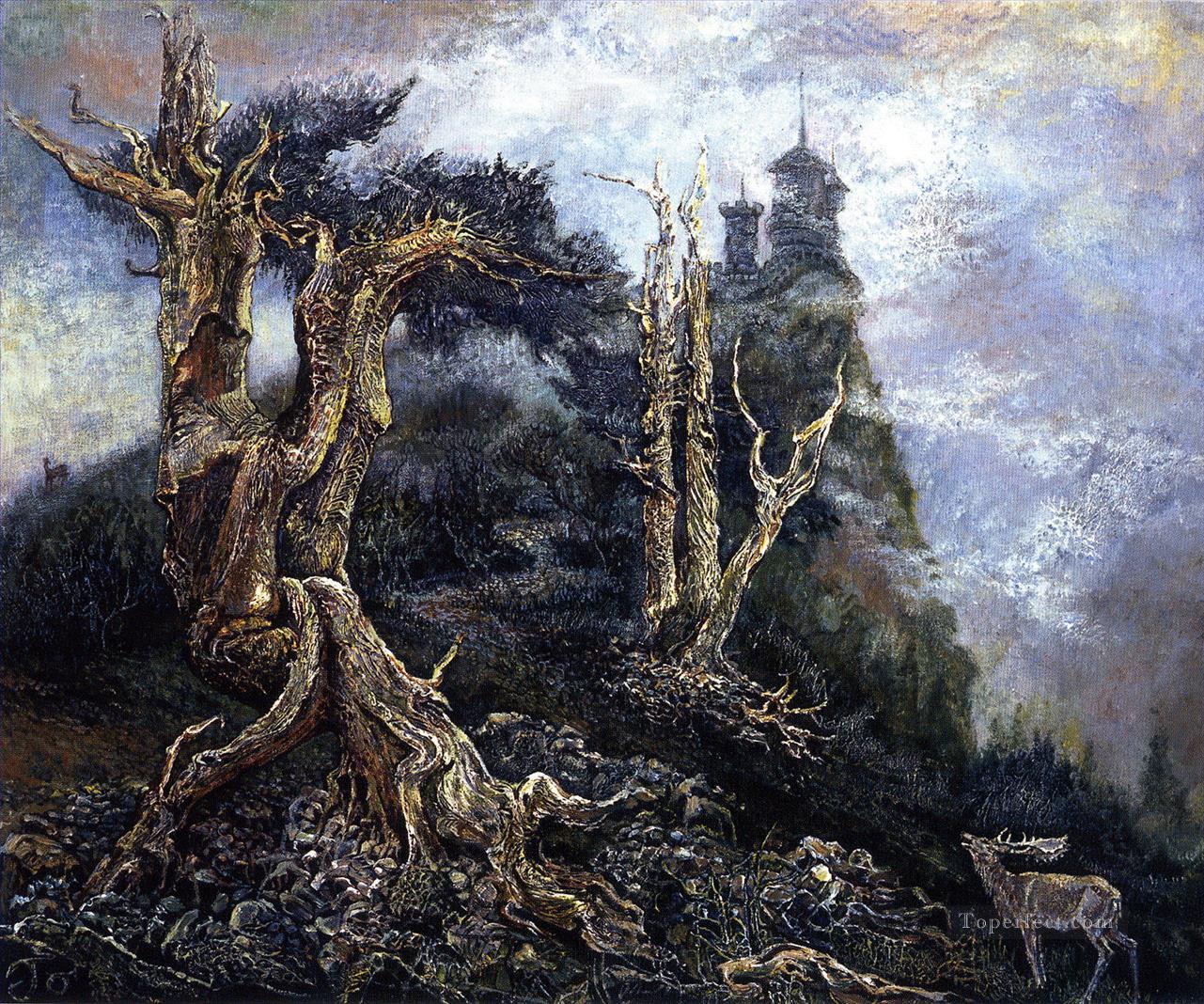 JW le Cerf et brumeux colline fantaisie Peintures à l'huile